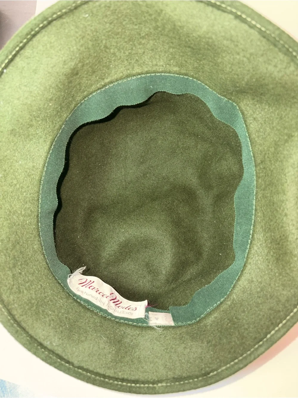 Vintage Marced Modes 1960 Women’s Green Felt Cloche Hat